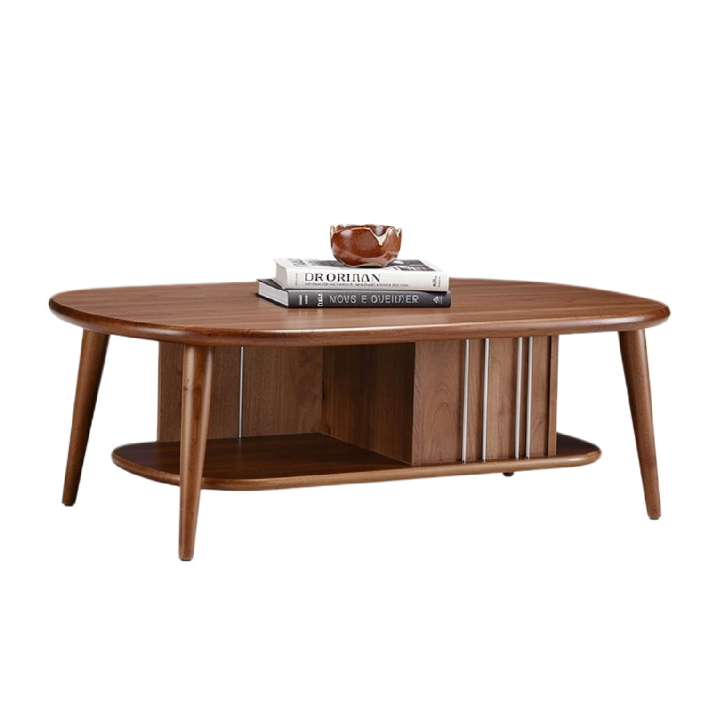 Eikenhouten salontafel met open opbergruimte en moderne uitstraling